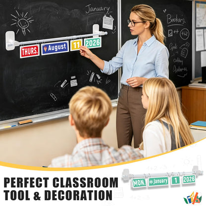Upgraded 2-in-1 Flip Calendar for Classroom with Magnetic & Adhesive Fixing, Adjustable Magnetic Rod Flip Calendar for Whiteboard, Black and White Classroom Decor Bulletin Board Set (Patterned)