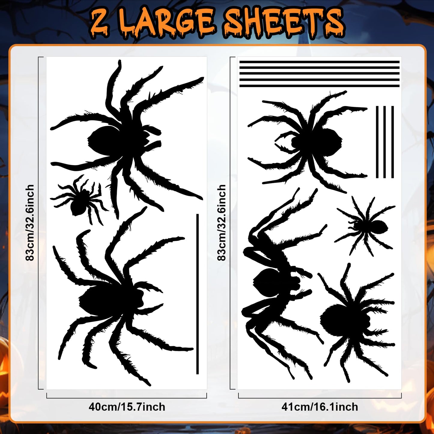 Halloween Window Clings Decorations, Large Scary Black Spider Window Decals Decor, Horror Halloween Windows Stickers Indoor for Home Office School Party