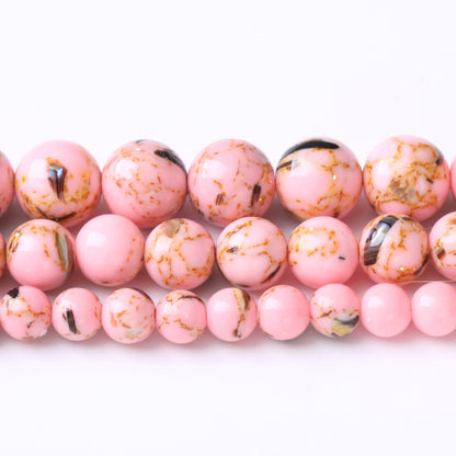 36PCS 10MM Pink Shell Turquoise Beads with Mother-of-Pearl Round Loose Beads for Jewelry Making 15