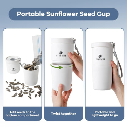 FIYEMNI Portable Sunflower Seed Cup with Seed Organizer and Shell Storage, Seed Snack Spit Cup for Outdoor, in Car, Travel and Sports Games. Works with Pistachios, Gift (white)