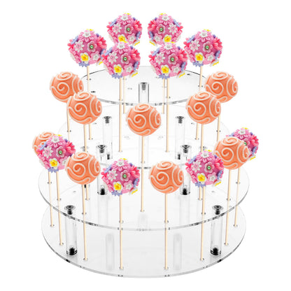 Bettoor Cake Pop Stand, 36 Holes Acrylic Cake Pop Holder, 3 Tiers Clear Lollipop Holder for Display Candy Dessert, Lollipop Stand for Birthday Parties Weddings Halloween