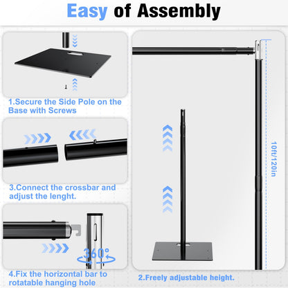 TOCRETOARE Pipe and Drape Backdrop Stand 10FT x 10FT, Adjustable Backdrop Stand Heavy Duty, Background Stand, Backdrop Stand for Parties, Photography, Wedding, Birthday Decoration
