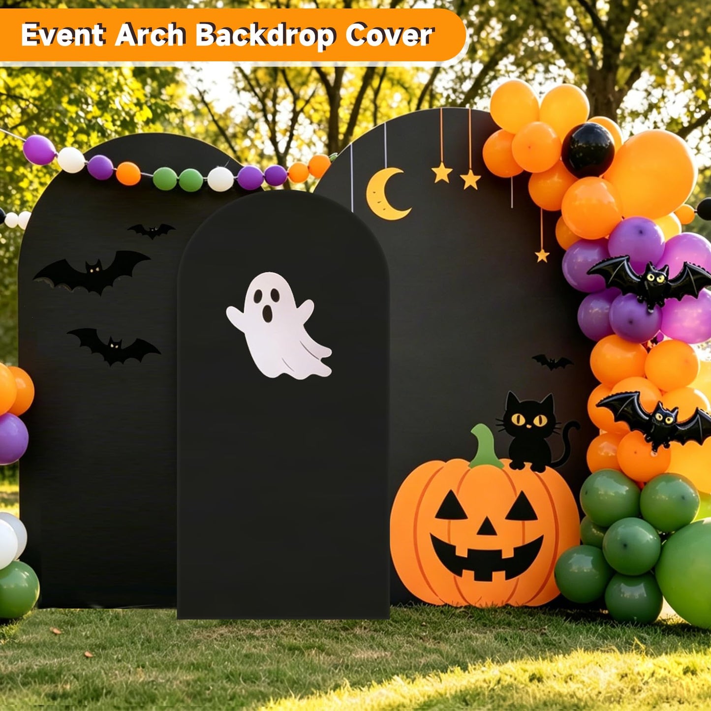 Hemmotop Black Arch Backdrop Cover Set of 3-7.2ft/ 6.6ft/ 6ft Wedding Arch Covers Stretchy Backdrop, Spandex Arched Stand Background Covers for Birthday Graduation Halloween Party Decorations