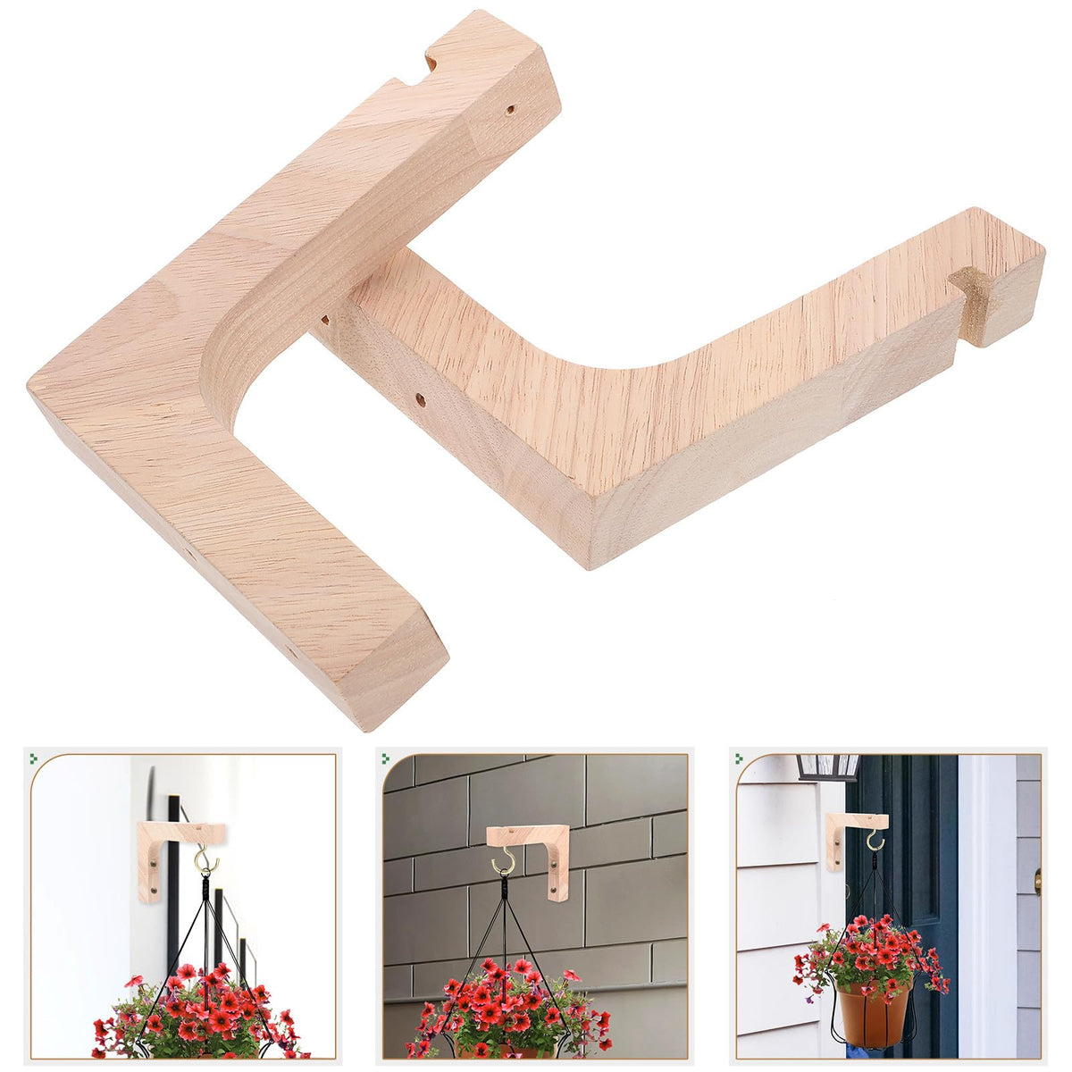 HAKIDZEL Heavy-Duty Wooden Plant Hooks 2pcs Indoor Outdoor Hanging Plant Hangers for Wall and Ceiling Mount for Flower Pots and Garden Use