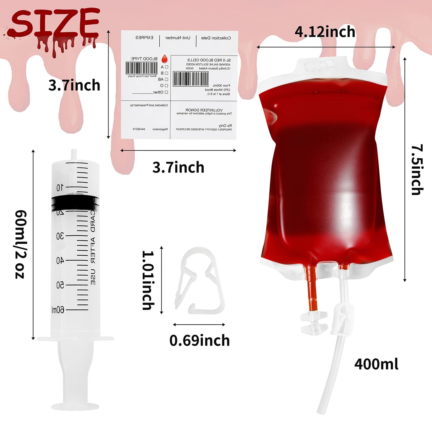 80 Packs Halloween Blood IV Bags for Drinks Reusable Energy Container Juice Pouch Prop for Halloween Zombie Nurse Hospital Theme Party Decoration, Vampire Party Props (80pcs Bag/Label, 5 Syringes)