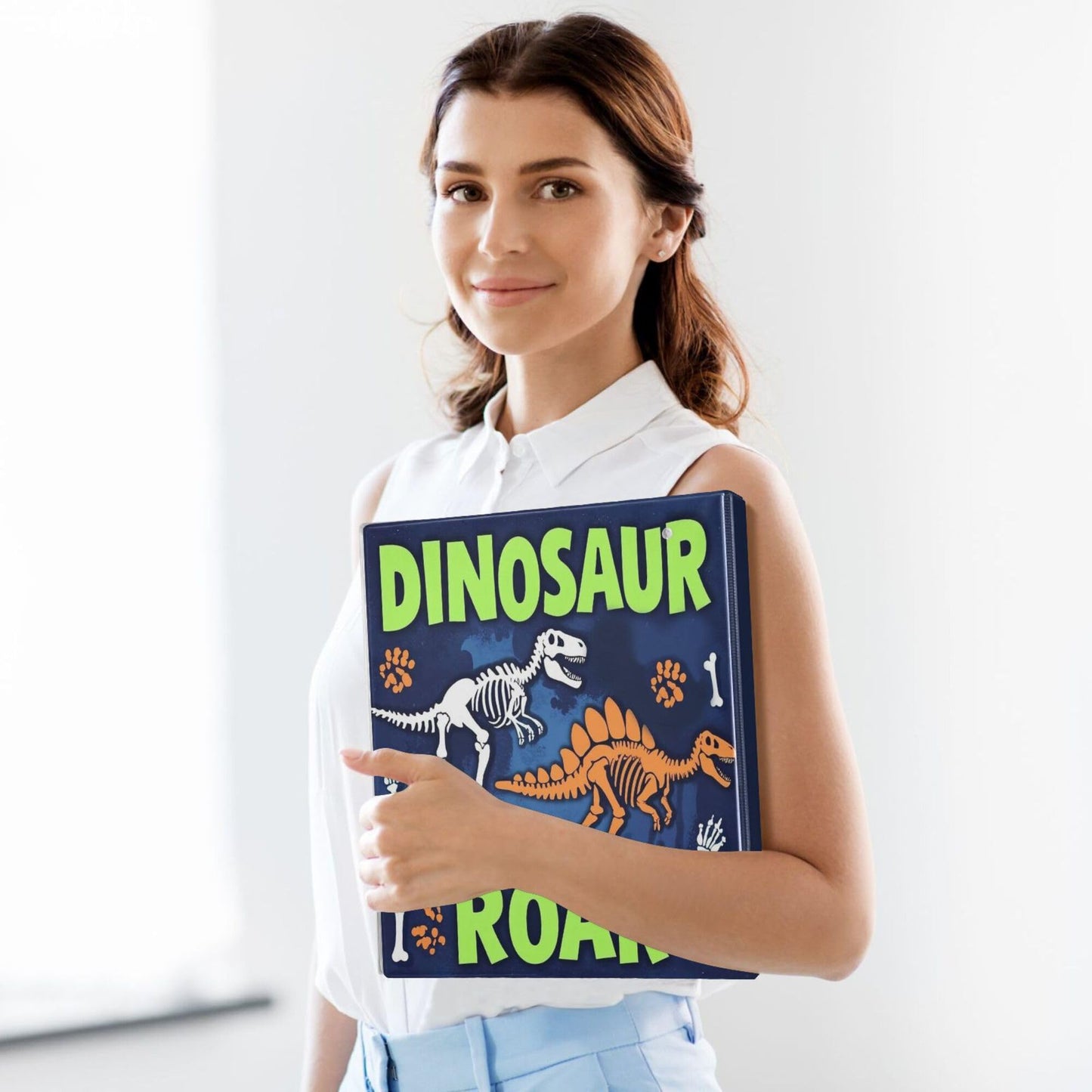 Dinosaur Roar Round Ring Binders 1.5 Inch Dragon Dino Skull 3 Ring Clipboard Binder for Office School Work Supplies File Folder Document 200 Sheet Capacity Easy Open
