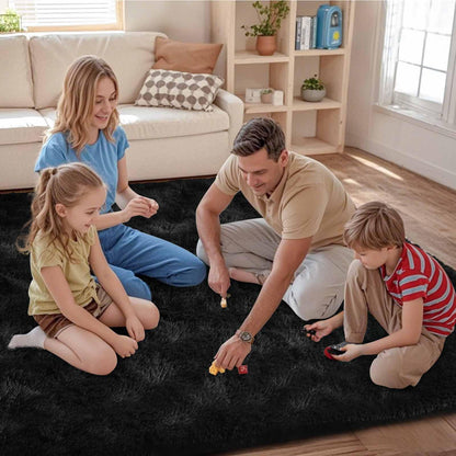 FinRèc 8x10 Feet Area Rugs for Living Room Bedroom, Fluffy Shaggy Large Rug, Non-Slip Soft Black Fuzzy Rugs for Nursery Kids Room Dorm Room Home Decor, Indoor Plush Floor Carpet