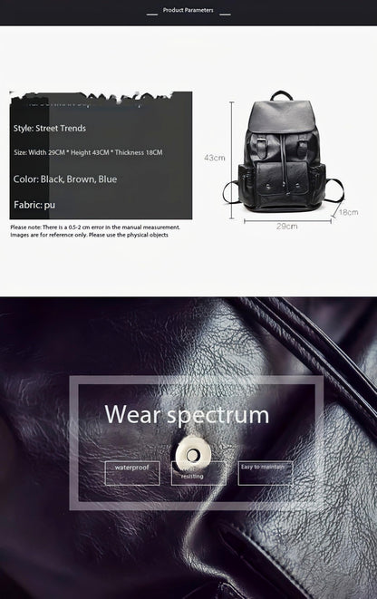 CYLYWJD Unisex PU leather laptop bag work business bag hiking backpack leisure day bag university schoolbag (Large,Black 3)