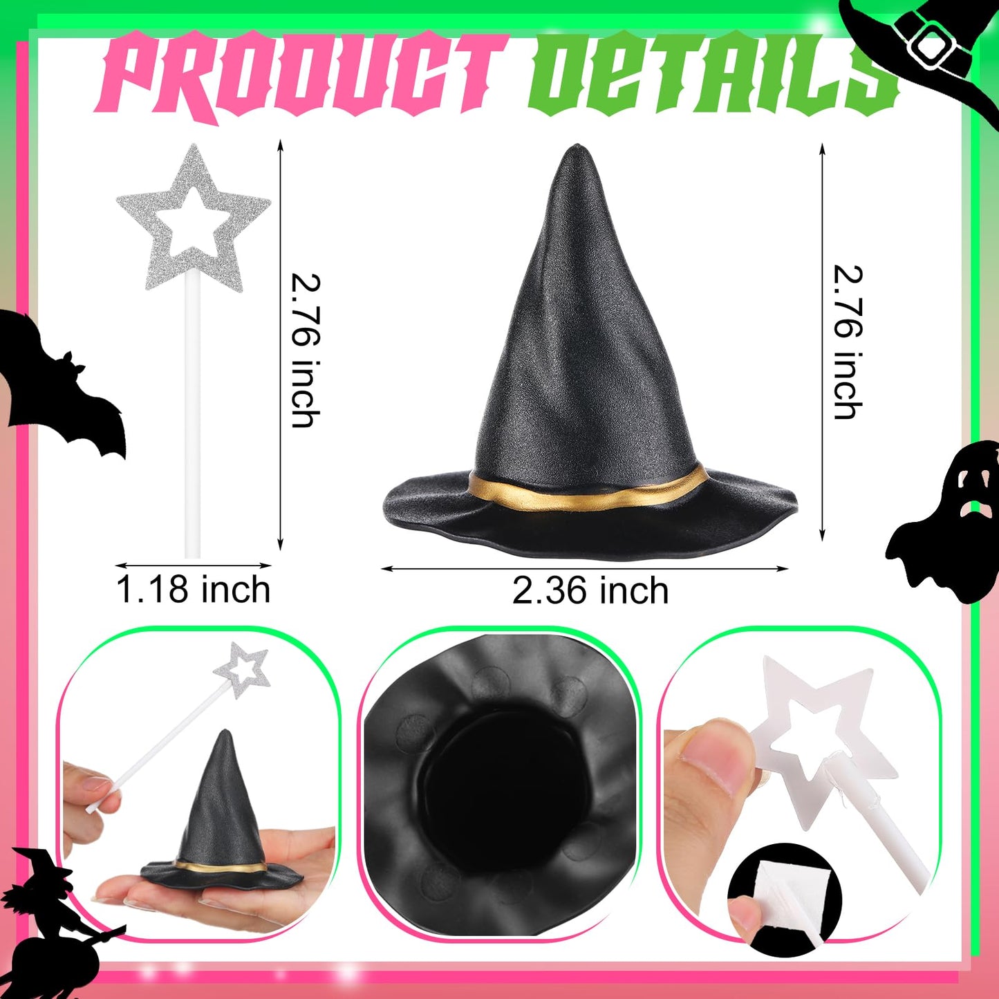 Funnymoom 30 Pcs Witch Party Supplies Witch Hat and Star Cupcake Topper Wizard Hat Princess Cake Decorations Halloween Cupcake Topper Sticks Dessert Cake Accessories for Birthday Party Supplies
