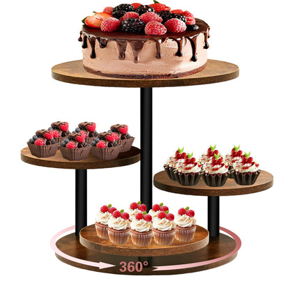 NANXITU 4 Tier Cupcake Tower Stands for 50 Cupcakes,360° Rotatable Round Cup Cake Stand with Tiered Tray,Farmhouse Wooden Dessert Table Display Stands for Wedding Birthday Baby Shower Tea Party