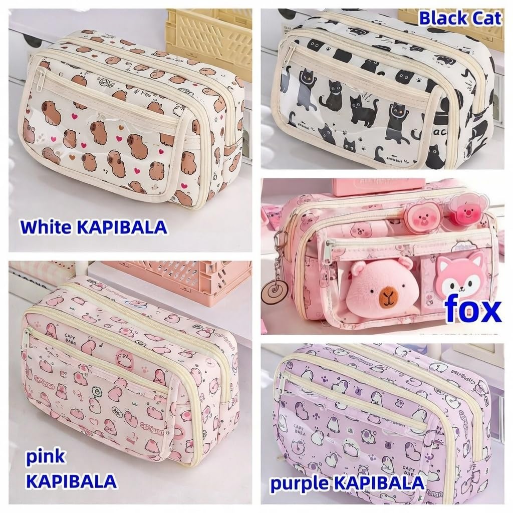 VTYFRY Cute Kawaii Pencil Case Pouch Cartoon Pen Box Holder Organizer for Office Workspace Supplies Desk Accessories Travel Essentials Aesthetic Trendy Cool Stuff Gift Large Capacity (Black Cat)