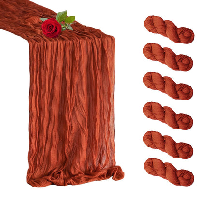 6 Pack Terracotta Cheesecloth Table Runner 35 x 120 inch Boho Rustic Gauze Table Runner 10 FT Long, Semi Sheer Cheese Cloth Runner for Wedding Party Banquet Baby Shower Birthday Decoration
