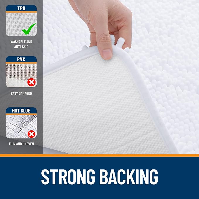 OLANLY Large Bathroom Rugs 40x24, Extra Soft Absorbent Chenille Bath Rugs, Rubber Backing Quick Dry, Machine Washable Bath Mats for Bathroom Floor, Tub and Shower, Home Decor Accessories, White
