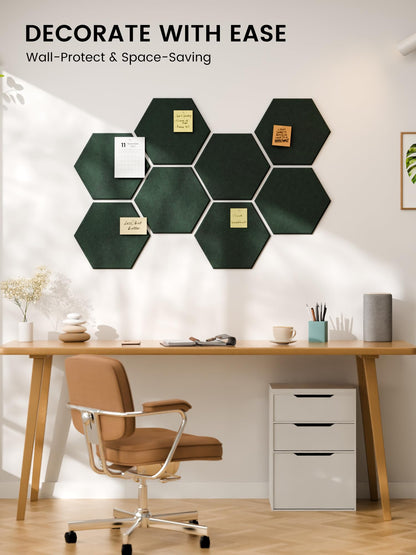 Fluxynara Hexagon Cork Board Alternative for Walls Decor-8-Pack Felt Bulletin Board Tiles,with 30 Pushpins,50 Adhesive Tabs for Office,Classrooms & Home Pin Board Felt Board-Pine Green