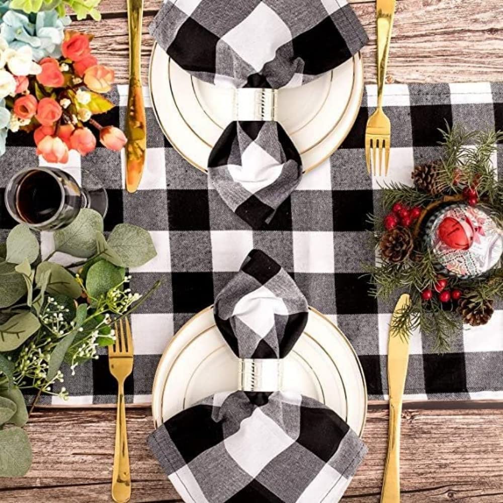 Plaid Table Runner for Christmas Decorations 2Packs 13x108Inch Black White Table Runner Buffalo Plaid Table Runners for Halloween Holiday Decor Xmas Checked Table Runners