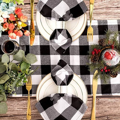Plaid Table Runner for Christmas Decorations 2Packs 13x108Inch Black White Table Runner Buffalo Plaid Table Runners for Halloween Holiday Decor Xmas Checked Table Runners