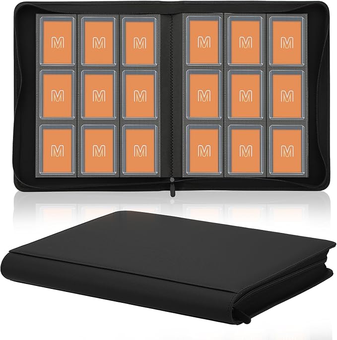 Toploader Binder,Trading Card Binder Storage Hold up 288 Cards 9-Pocket Top Loader Binder with Sleeves for 3"x4" Rigid Toploaders Hard Cases (9Black)