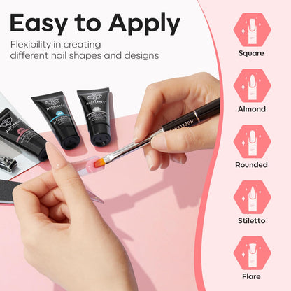 Modelones Poly Nail Gel Kit, 6 Colors Poly Extension Gel Clear Pink White with 48W U V/LED Lamp 3D Nail Charms Builder Slip Solution Complete Toe Manicure Supplies Tools for Starter