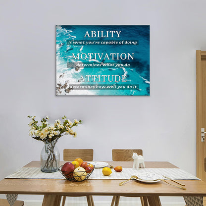 YSPCSUN Inspirational Posters for Office, Ability Motivation Attitude Canvas Poster Single Panel Wall Decor for Home Office Dorm Classroom, Framed Canvas Art, 24x18inch
