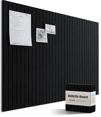 Bounmer Large Cork Board Alternative 48“ x 36”, 12-Pack Felt Bulletin Board Tiles with 60 Safe Removable Adhesive Tabs & 30 Pushpins, Cork Boards for Office Walls Decor (Black)