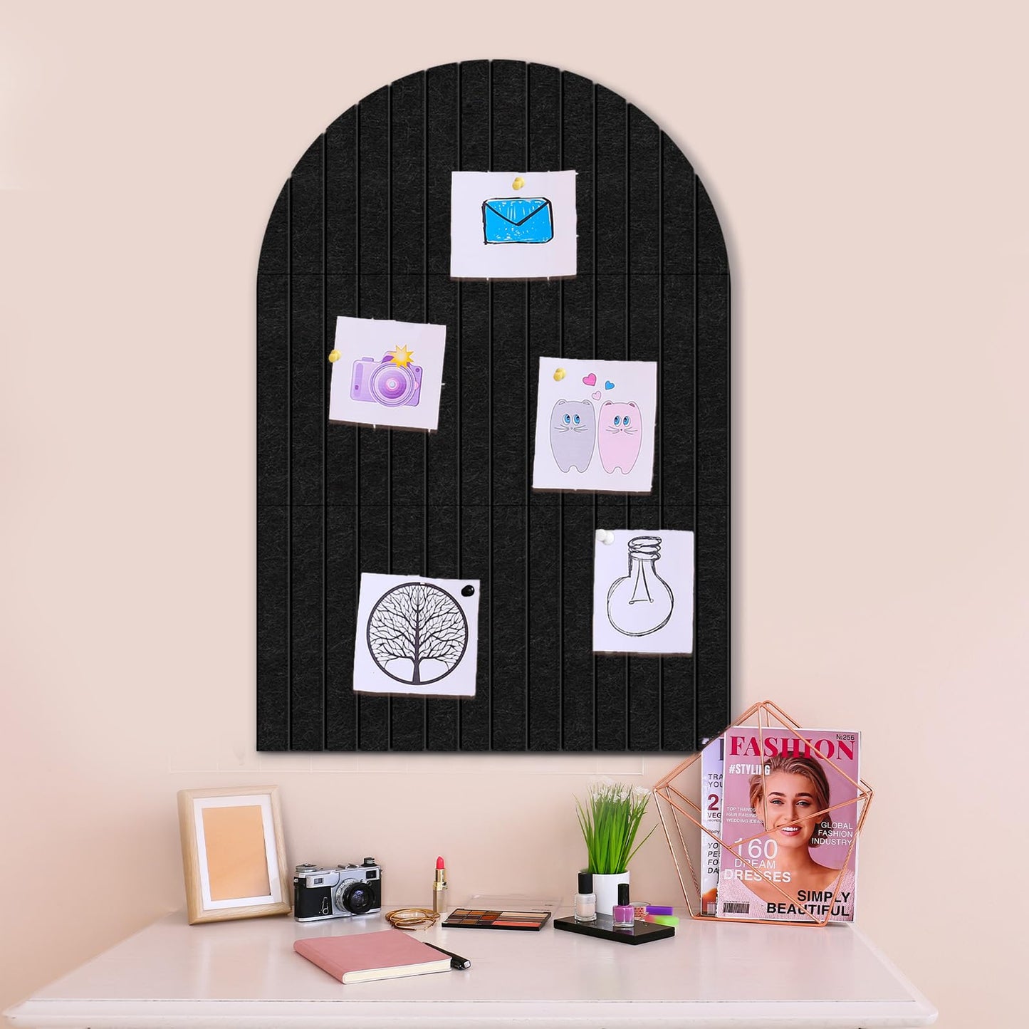 Yunihome Large Cork Board for Wall & Office Decor, 36" x 24" Arched Felt Bulletin Board Pin Board Vision Board with 30 Pins – 6 Customizable Wall Tiles for Office Home Bedroom, Photo & Picture Display