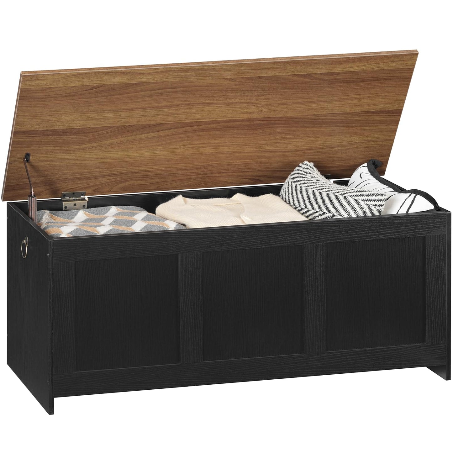 HOOBRO Storage Bench, 39.3" Retro Wooden Storage Chest, Wooden Storage Trunk, Toy Chest with Lift Top, Multifunctional Entryway Organizer, for Entryway, Living Room, Black and Walnut BH141CW01G1