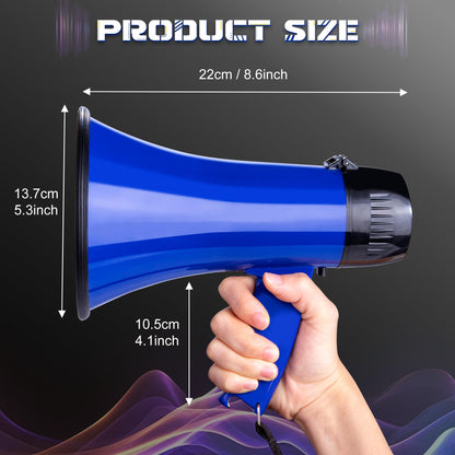 MyMealivos 20W Megaphone Bullhorn, Built in Siren & 240s Recording, 5.4"×8.6" Portable Megaphone with Volume Control Cover Up to 300 feet+ for Indoor and Outdoor Activities(Blue)