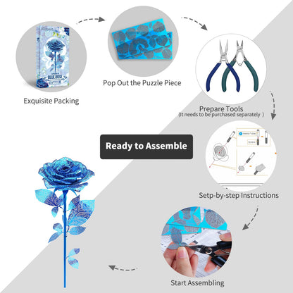 Piececool 3D Metal Puzzles Rose Flower Model Kits, Artificial Fake Flowers Metal Building Blocks DIY 3D Puzzle for Adults, for Father Mothers Valentines Day, 15Pcs
