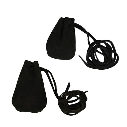 Mythrojan Small Trinket Pouches Set of 2, Suede Leather Drawstring Coin & Dice Bags for LARP, SCA, Viking & Medieval Events Color : Black