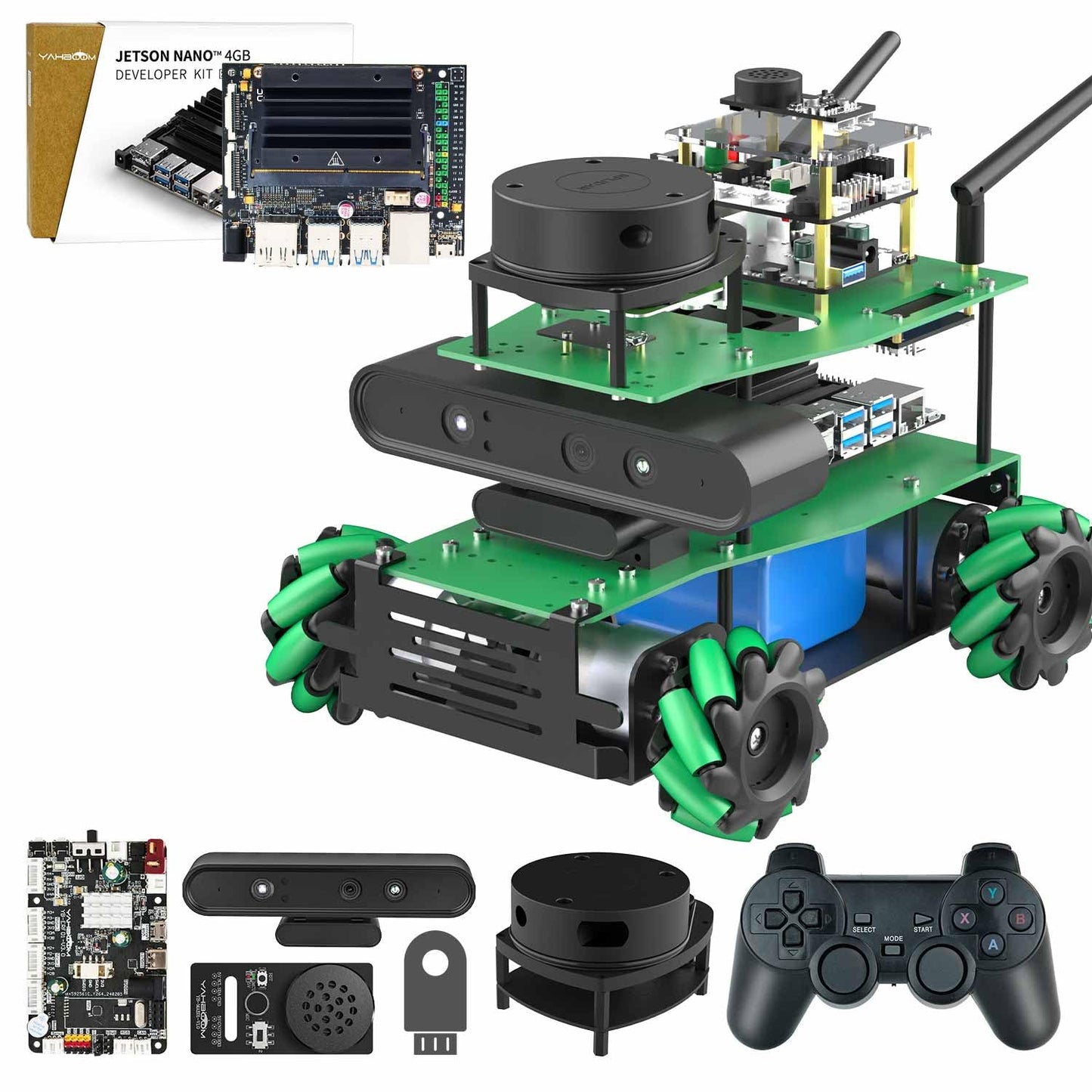 Yahboom ROS2 Robotic Kit AI Camera Python Programming Mecanum Wheel Chassis Car Depth Camera ORBSLAM2+Octomap Mapping for Jetson Nano