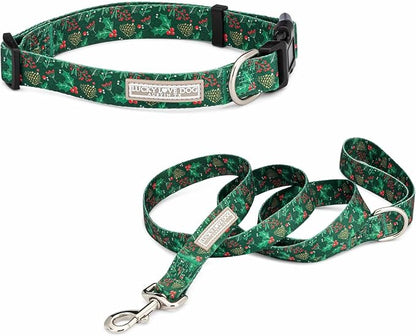 Lucky Love Dog - Easy Click Holly Dog Collar with Leash Set Combo, Durable & Comfortable for Male & Female Dogs, Pet Collar for Medium Dogs, Secure Fit - Holly Combo, Medium