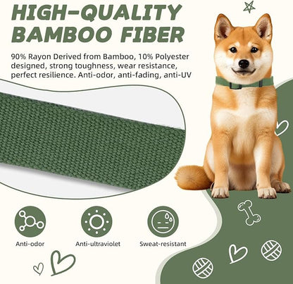 Dog Collar, Olive Green, Adjustable, Quick Release Buckle, 90% Rayon Derived from Bamboo, 10% Polyester, Small, Medium, or Large, for Large Dogs