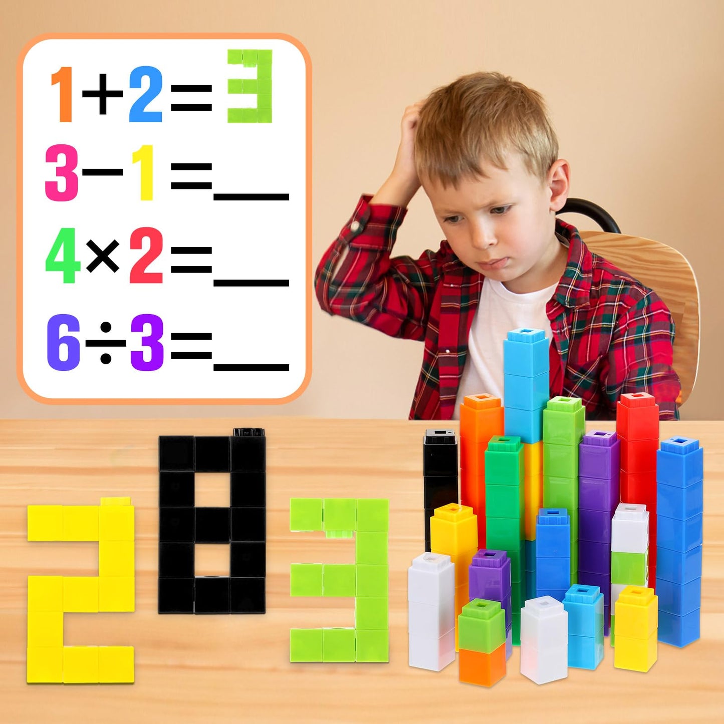 Jenaai 1000 Pieces Linking Counting Cubes, Plastic Counting Blocks, Colorful Math Cubes, Math Manipulatives Classroom Learning Supplies for Preschool Activities Boys Girls(Simple Style)