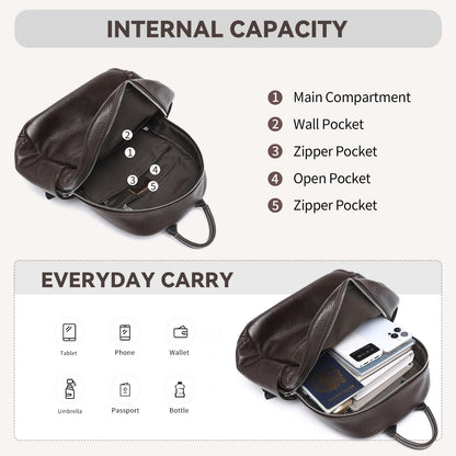 UEIRY Genuine Leather Backpack for Women Fashion Designer Shoulder Bags Soft Leather Backpack, Stylish Daypack for Work Travel School, Coffee