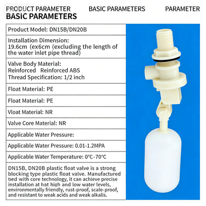 1/2 Inch Float Valve, Automatic Water Level Control Valve with Adjustable Arm, Corrosion Resistant PVC for Livestock Trough, Pet Fountain, Water Tank, Pond, Aquaponics【3-Pack】
