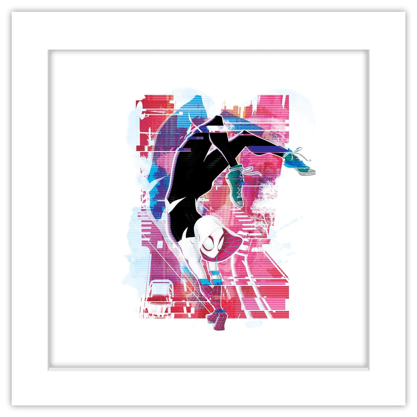 Trends International Gallery Pops Spider-Man: Across the Spider-Verse - Spider-Gwen Glitch Wall Art Wall Poster, 12.00" x 12.00", White Frame Version
