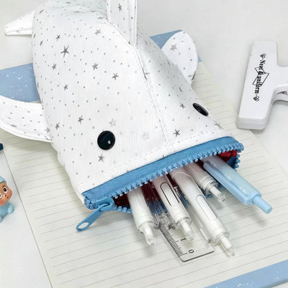 MemeChic Shark Pencil Case Creative Novelty Fish Shape Large Capacity Pen Bag，Adorable Stationery Storage Bag,Coin Purse，Funny Pencil Pouch,Multi-Purpose Organizer (White)