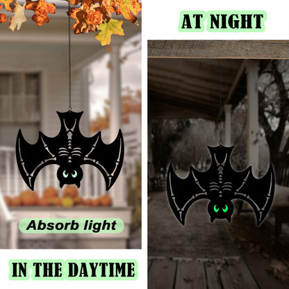 3pcs Metal Hanging Bats Outdoor Halloween Decorations,Black Bat with Glow in The Dark Eyes for Indoor/Outdoor,Halloween Decor