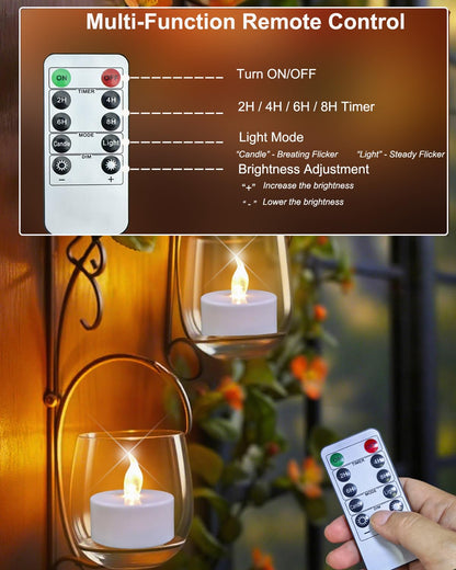 Jialine Flameless Led Tea Lights Candle with Remote Control,Long Lasting Battery Operated Led Tealight Candles with 2/4/6/8 H Timer for Seasonal &Festival Celebration (Warm White 12 Pack)
