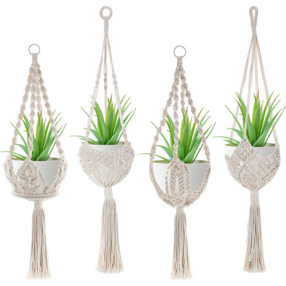 Vincreem 4 Pack Macrame Plant Hanger Hanging Planter with Patterns for up to 8 Inch Pot Indoor Outdoor Hanging Planter Basket Boho Plant Hanger Holder Decorative Flower Pot Holder for Garden Home