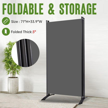 3 Panel Folding Room Divider, 102" Wx71.3 H Portable Wall Divider, Grey