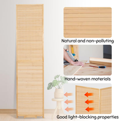 Bamboo Room Divider Folding Privacy Screens, Wall Divider for Room Separation, Portable Room Partitions and Dividers, 5.6FT Bamboo Room Divider Panel (Beige, 4 Panel-67”)