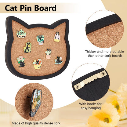 BENECREAT Cat Pin Board Cork Board, 7.8x6.7inch Bulletin Display Board Wall Mounted Cork Board with Black Frame for Brooch Pin Storage Display, Office Home and School Decor