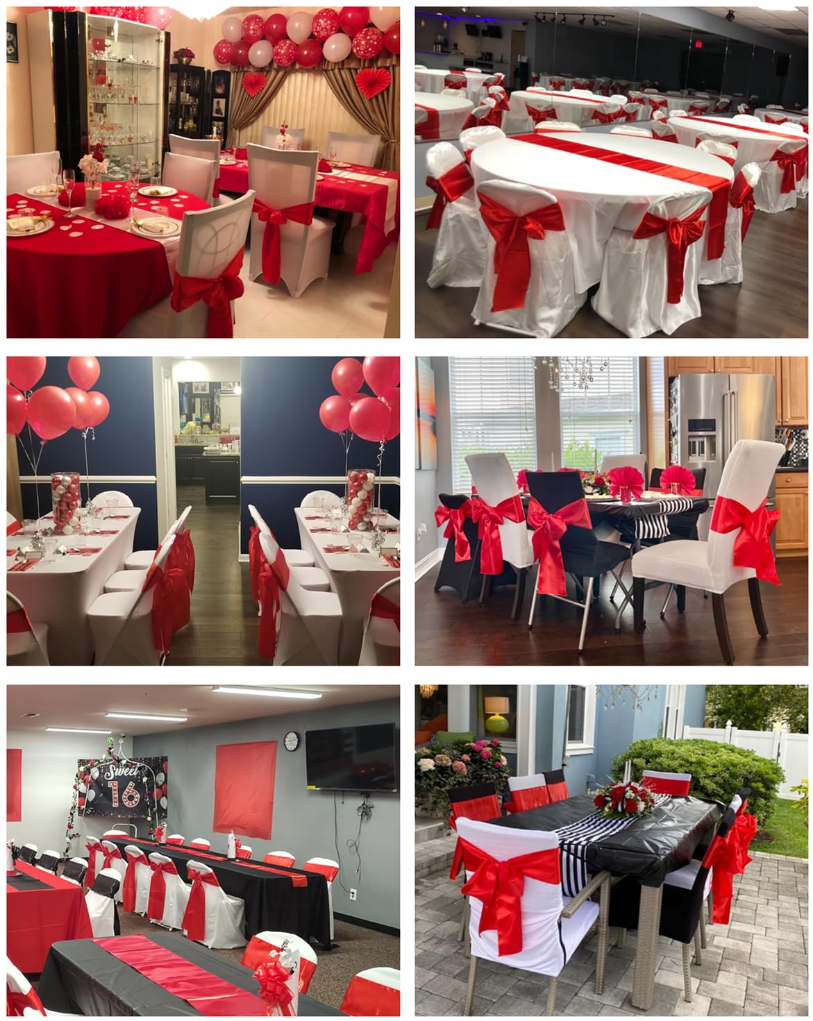 iEventStar Satin Chair Sashes Chair Bow Bows Tie Back for Wedding Banquet Party Decoration (10, Red)