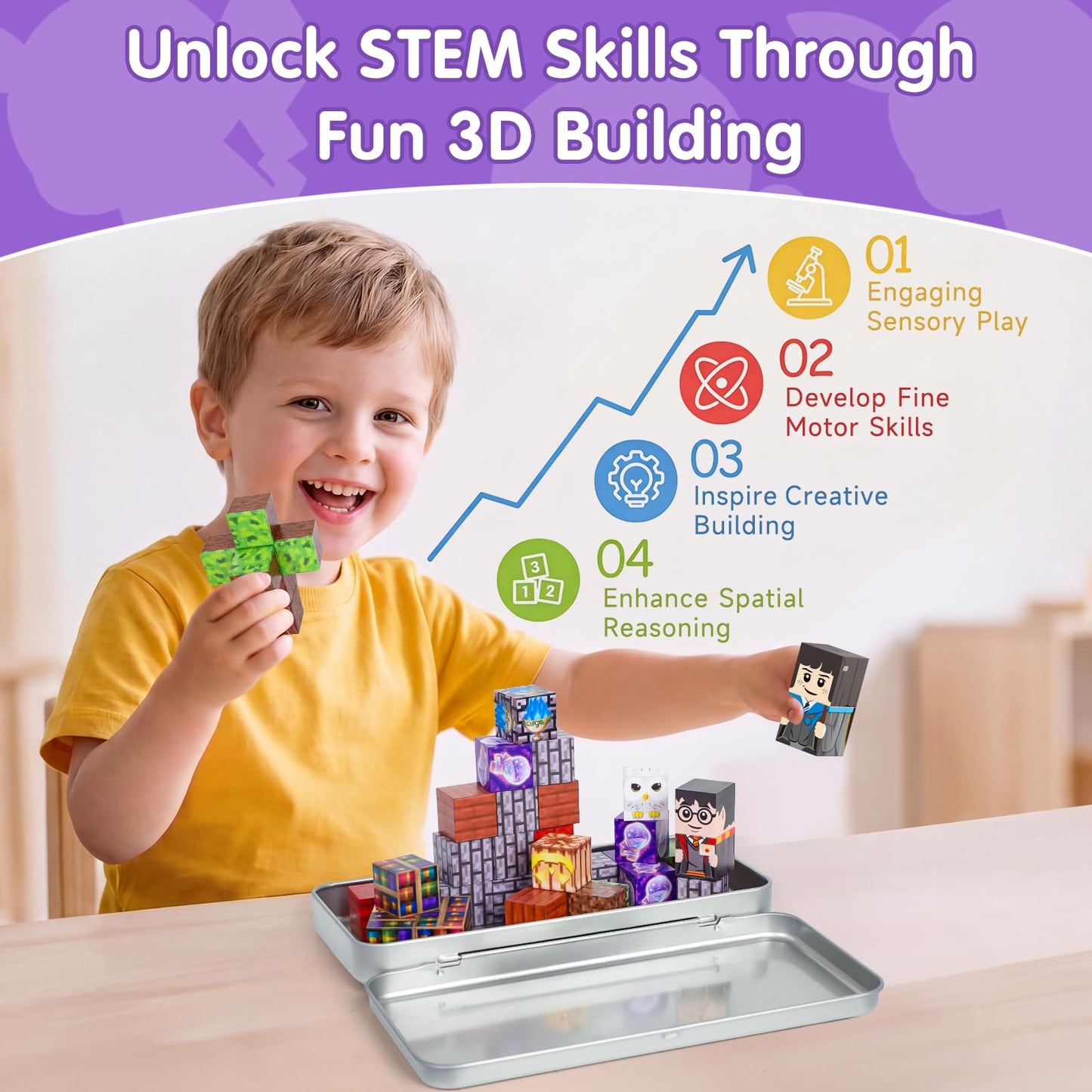 Pocket Cubes Magnetic Blocks & Magnetic Tiles, 35 PCS Magic Academy Magnetic Building Cubes Set, STEM Construction Toys for Kids Ages 4-8, Mini Travel Toys for Toddlers 3-5, Montessori Sensory Gifts