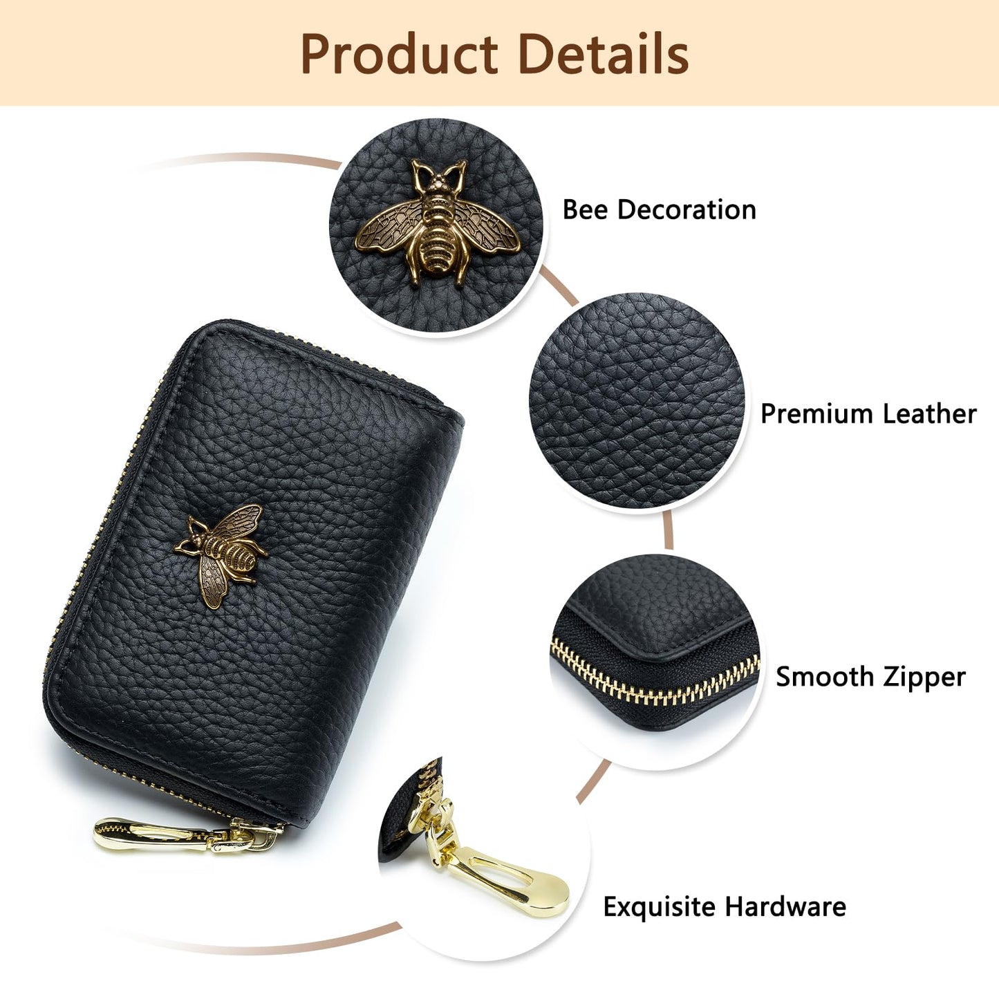 imeetu RFID Credit Card Holder, Small Leather Zipper Card Case Wallet for Women (Lite,Olive Green)