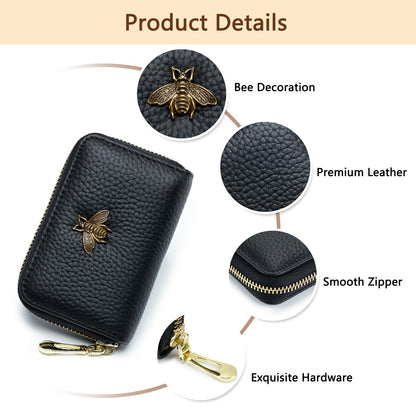 imeetu RFID Credit Card Holder, Small Leather Zipper Card Case Wallet for Women (Lite,Olive Green)