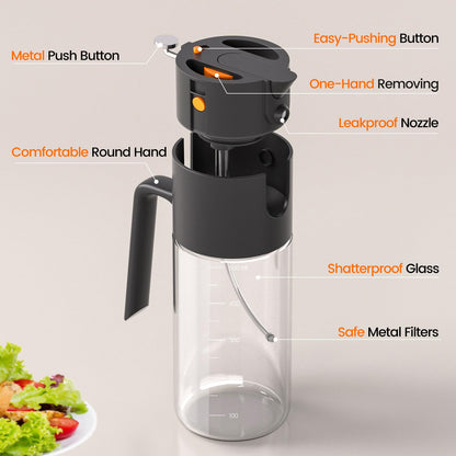 Costop Oil Sprayer for Cooking, 2025 Large Advanced Olive Oil Dispenser Bottle,500ml/17oz Glass Olive Oil Sprayer,2 in 1 Even Spray with Portion Control for Kitchen, Air Fryer, Salad, BBQ - Black