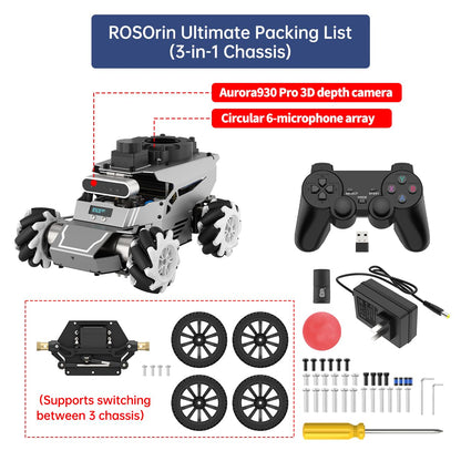HIWONDER ROS2 Robot Car for Jetson RPi Gemini ChatGPT Large AI Models Depth Camera SLAM Mapping Autonomous Driving Programming Education 3-in-1 Chassis Car, ROSOrin Ultimate Kit & RaspberryPi 5 8G