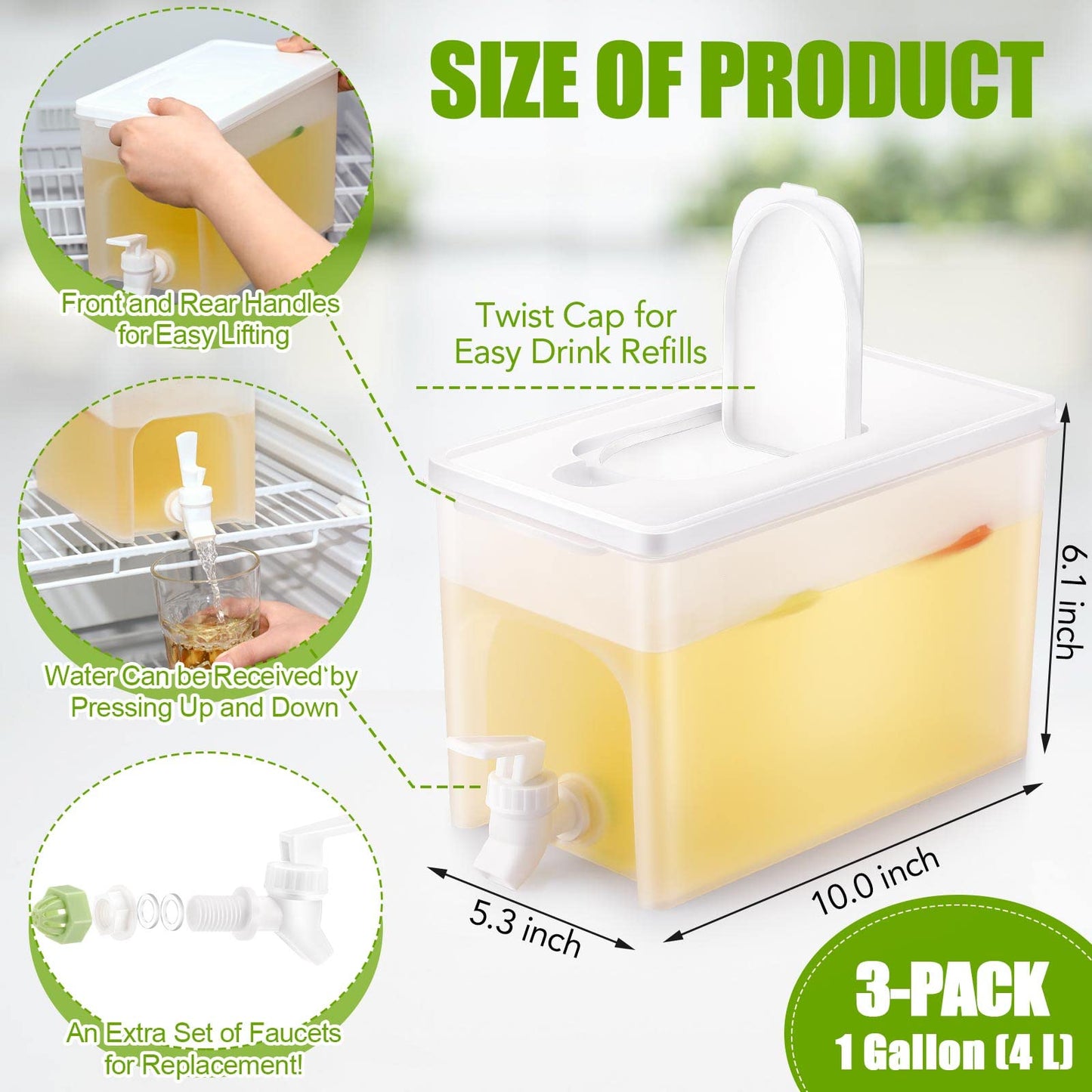 Lallisa 3 Pcs Plastic Drink Water Dispenser for Fridge 1 Gallon Beverage Dispenser with Spigot Water Kettle with Faucet Water Container Dispensing Pitcher with Marker Sticker for Juice Summer Party